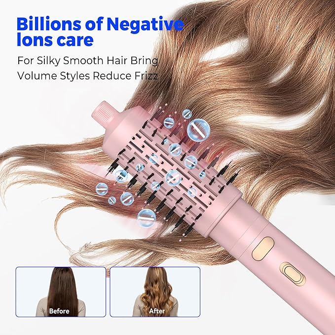 4 in 1 Rotating Hair Dryer Brush Spinning with Detachable Brush(2" & 1.5"),Negative Ionic Brush Blow Dryer 100-120V,3 Heats and 2 Speeds Rotating Hot Air Brush for Curling,Straight,Drying