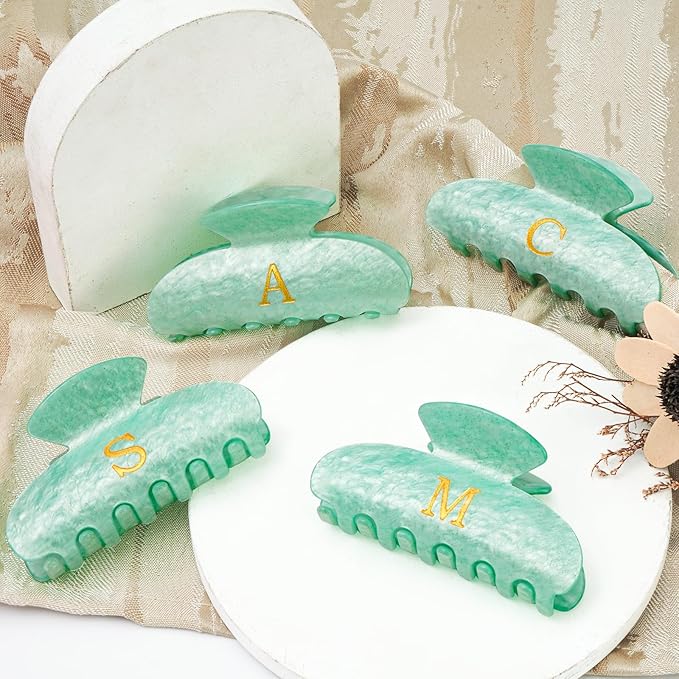 Birthday Gifts for Teens Girls - Initial Letter Hair Clips | Personalized Hair Claws | Birthday Gifts for Women | Christmas Gift for Teens Girls Stocking Stuffers - Green,L