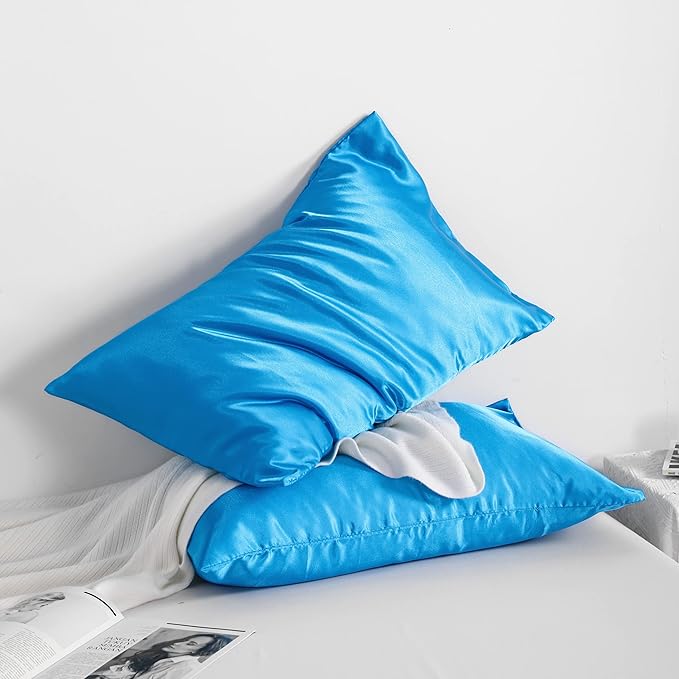 NTBAY 2 Pack Satin Queen Pillowcases for Hair and Skin, Luxurious and Silky Pillow Cases with Envelope Closure, 20x30 Inches, Royal Blue