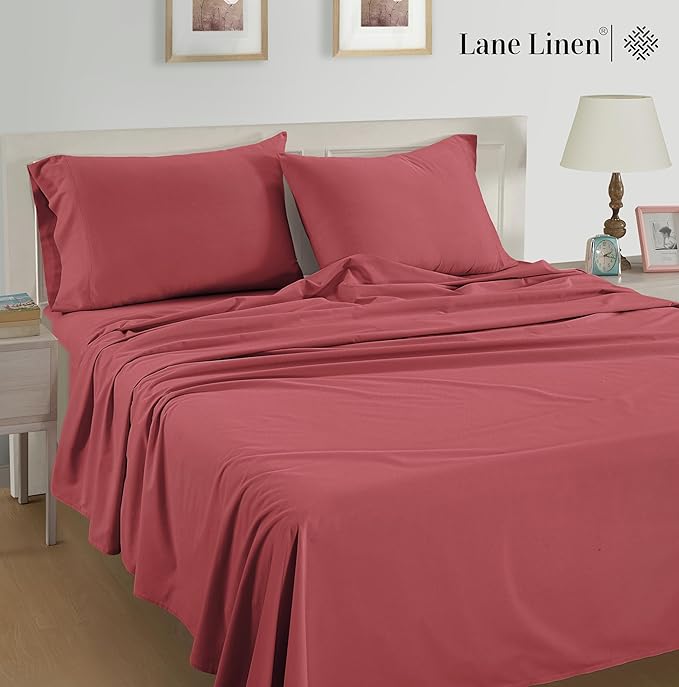 Lane Linen 100% Organic Cotton King Size Pillow Cases Set of 2 (20"x36") - Pillow Cases King Size - Certified Organic Cotton Pillowcases - King Pillow Cases Set of 2 - Red Pillow Cases - Mineral Red