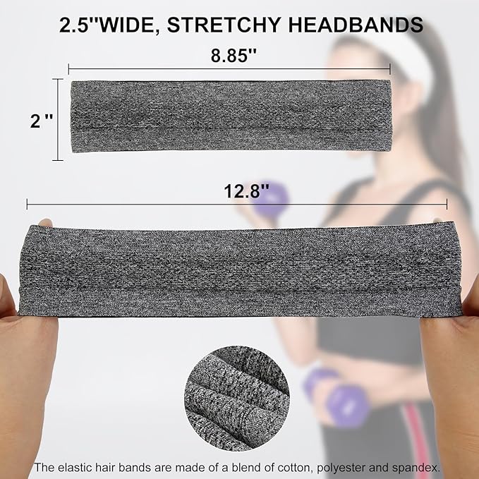 Sweat Bands Headbands for Women Non Slip, Workout Headbands with Grip - Women Sports Head Bands for Women's Hair, Moisture Wicking Sweatbands for Running Yoga Athletic