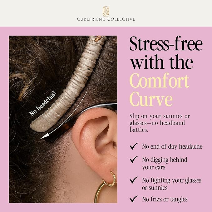 Curlfriend Collective Lilac Comfort Curve Silk Headband – Luxury 100% Mulberry Silk Hair Accessory, No-Headache Design, Anti-Frizz, Elegant Non-Slip Headband for Women, Stylish Everyday Look