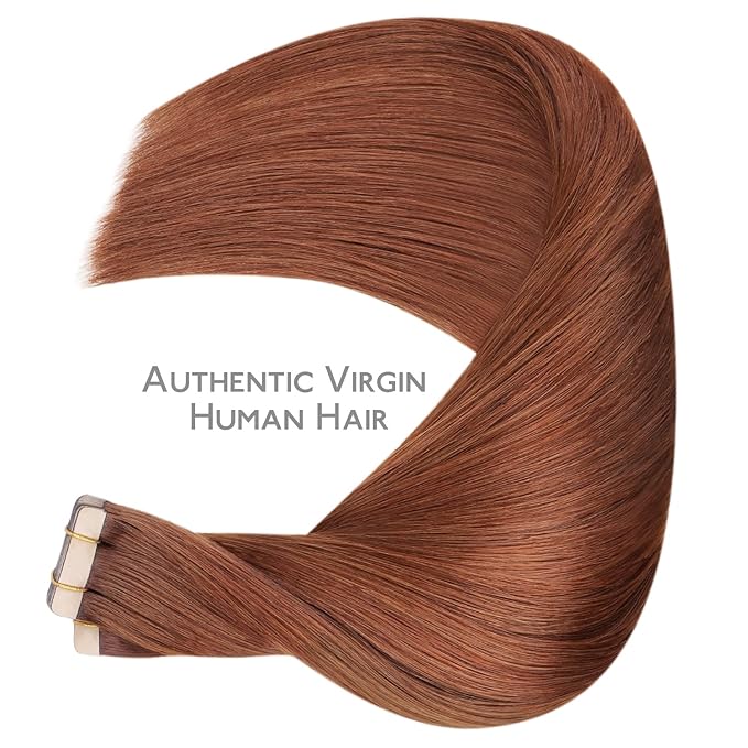 WENNALIFE Tape in Hair Extensions Human Hair, 40pcs 100g 22 inch Dark Auburn Copper Hair Extensions Real Human Hair Straight Tape in Extensions Invisible Human Hair Extensions Reusable Real Hair Exten