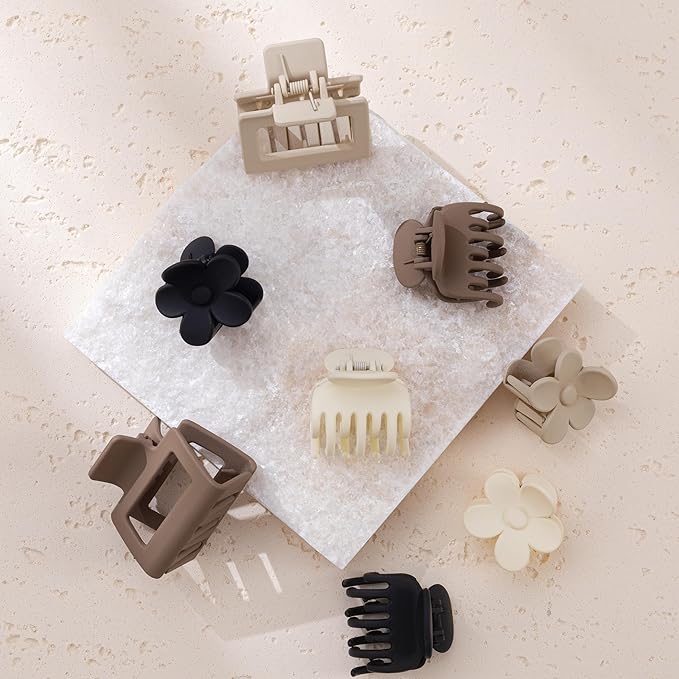 3 Styles Matte Hair Clips for Women 12 PCS Small Medium Claw Clips for Thin Thick Hair 2'' Rectangle Hair Claws 1.5'' Double Row Small Claw Clips Flower Clips Combination | Hair Accessories for Women