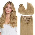 GOO GOO Clip in Hair Extensions Real Human Hair, Remy Human Hair Extensions Clip ins for Women, Natural Human Hair, 16inch 120g 7Pcs, 7 Bronde