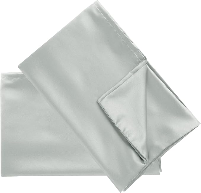 uxcell 2 Pack Silk Satin Pillowcase for Hair and Skin, Cool, Silky, Soft Breathable Pillow Cases Queen Size 20x30 Inch Sateen Pillowcase Light Gray with Envelope Closure