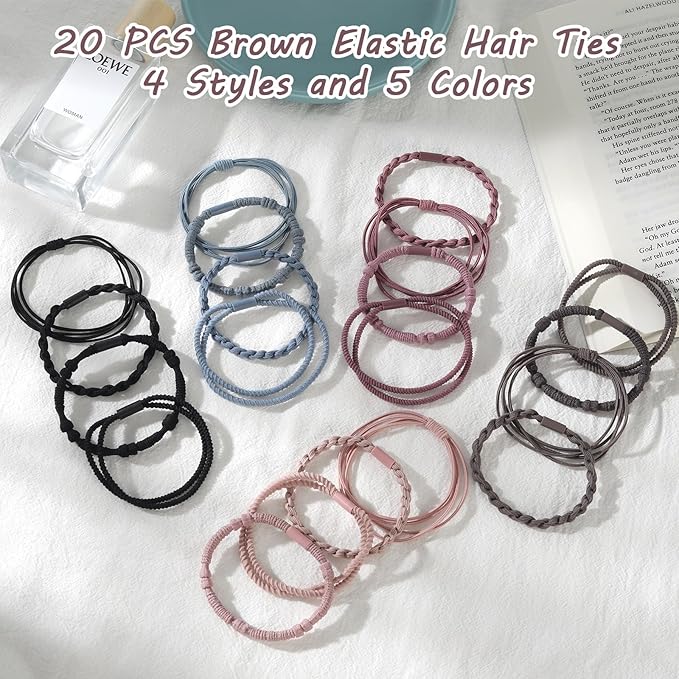 20 PCS Boho Hair Ties, Bracelets Hair Ties for Thick or Thin Hair, 4 Styles Boho Ties for Ponytail Holders, 2.36’’ Hair Ties No-Damage, Multicolor