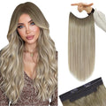 YoungSee 120G Wire Hair Extensions Human Hair Ombre Hair Extensions Invisible Wire Balayage Ash Blonde Ombre Platinum Blonde Fish Line Extensions 18Inch