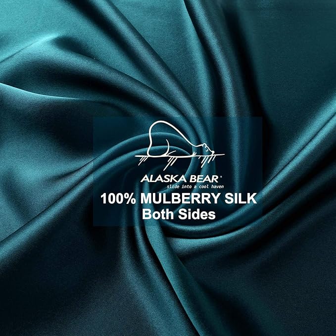 ALASKA BEAR Silk Pillowcase for Hair and Skin, 100% Mulberry Silk Pillow Cases King Size for Bliss Sleep with Random Color Scrunchy Gift Set Better Than Poly Satin, 1pc, Teal/Dark Turquoise