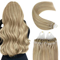 YoungSee Microlink Hair Extensions Human Hair Golden Blonde Mix Medium Blonde Highlight Micro Bead Hair Extensions Real Human Hair 22In 50g 50s Bead Hair Extension for Engagement