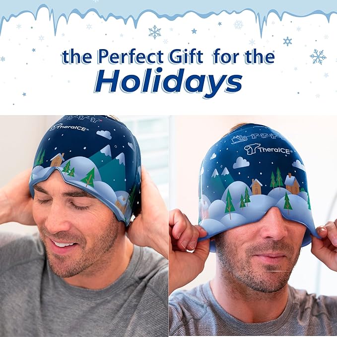TheraICE Migraine Relief Cap, Cooling Gel Hat, Soothing Headache Ice Pack Mask Products, Face Cold Compress Head Wrap for Tension & Stress