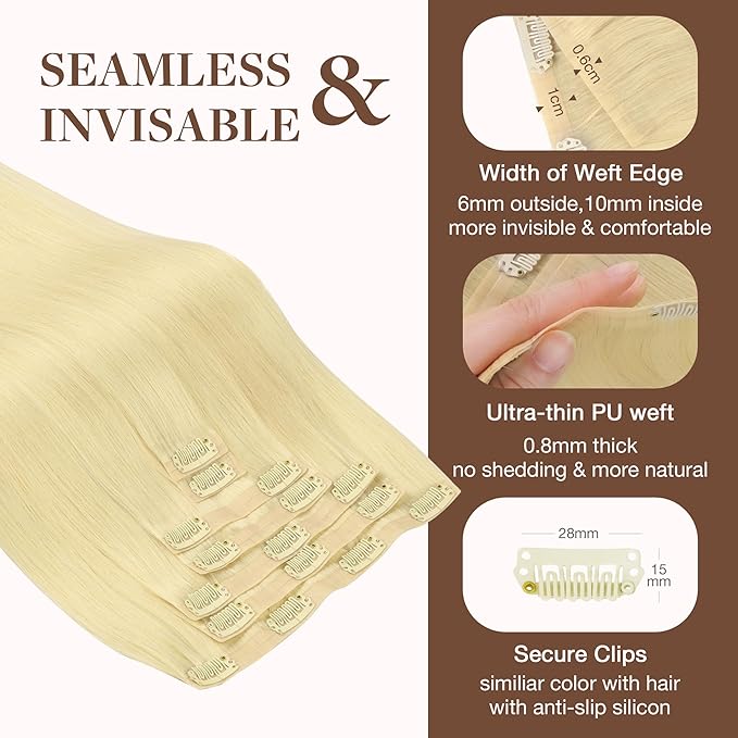 GOO GOO Clip in Hair Extensions Real Human Hair, Remy Human Hair Extensions Clip ins for Women, Natural Human Hair, 24inch 160g 7Pcs, 22F Light Golden Blonde