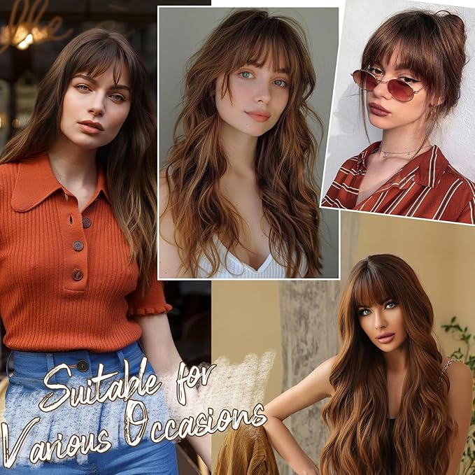 BARSDAR Medium Brown Clip in Bangs Real Human Hair - 100% Human Hair Clip in Bangs for Women - Medium Brown Wispy Bang Extensions Real Hair Fringe with Temples Hairpieces