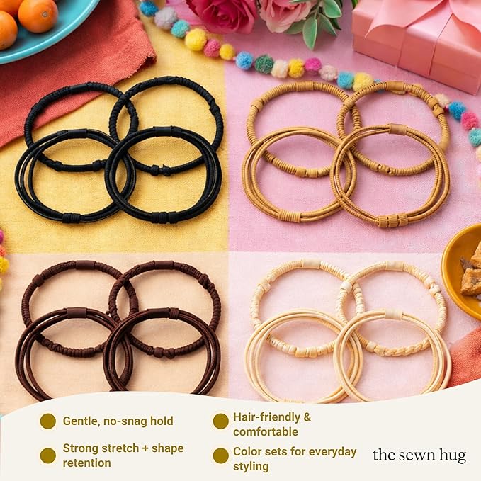 Boho Hair Ties, 20-Pack (4 Styles) Cute Elastic Bands for Thick or Thin Hair, No-Damage Stretch Bracelets, Brown Hair Accessories for Women & Girls (Desert Daydream)