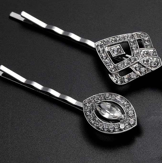 BABEYOND Vintage Hair Pins Clips for Women 1920s Crystal Rhinestone Feather Hair Pins Great Gatsby Hair Piece (A-Silver)