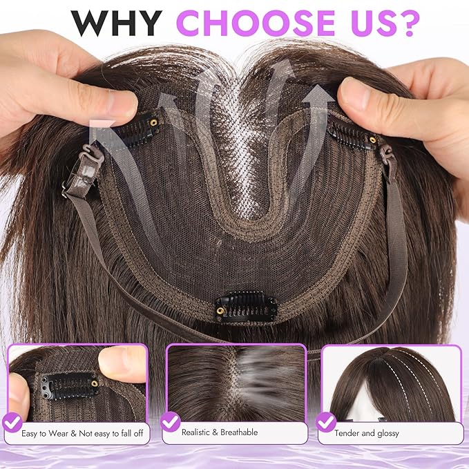 Hair Topper for Women Clip in Bangs – 18 Inch Medium Length Straight 360° Full Coverage Balayage Wine Red,Synthetic Natural Looking Piece for Thinning Hair