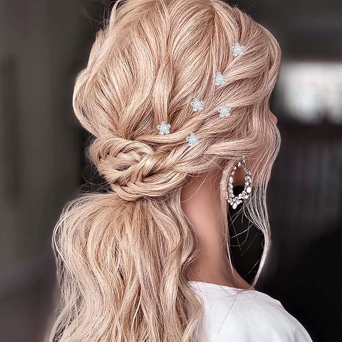 Pearl,Rhinestone Crystal Twisters Spiral Set Hair Pin Silver Coil for Wedding, Bridal, Prom, Party and Special Occasion with Clear Container (diamond flower)