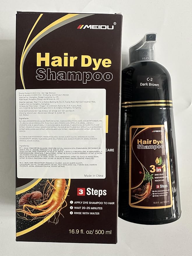 IIIMEIDU Dark Brown Hair Dye Shampoo 3 in 1 for Gray Hair, Herbal Ingredients Shampoo Hair Dye for Women Men, Grey Coverage 500ml