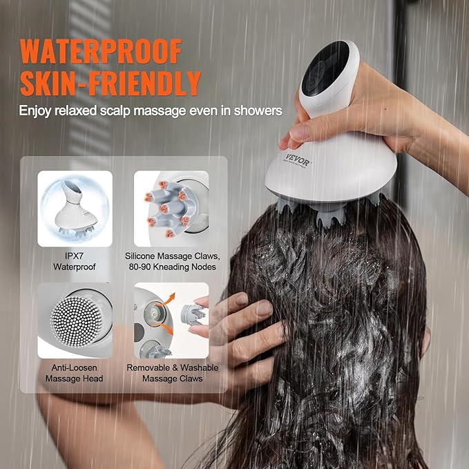 VEVOR Electric Cordless Hair Scalp Massager with Kneading 484 Massage Nodes, Handheld Portable Head Scratcher Massager for Deep Clean and Stress Relax, Gifts for Men Dad