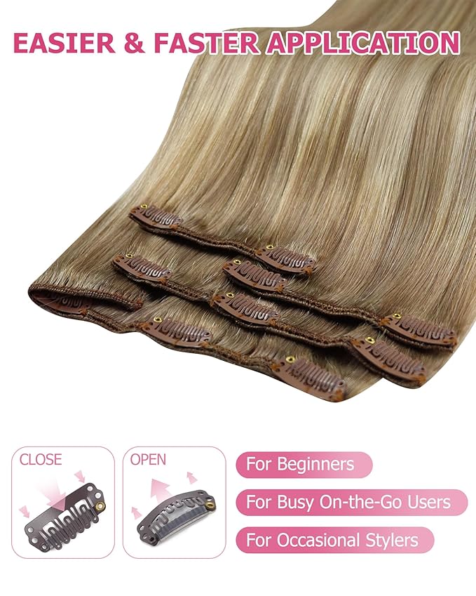 YoungSee 150g Balayage Clip in Hair Extensions Real Human Hair Light Brown Mix Platinum Blonde Balayage Real Hair Extensions Clip in Human Hair Easy to Wear Clip in Extensions 24 inch 7pcs