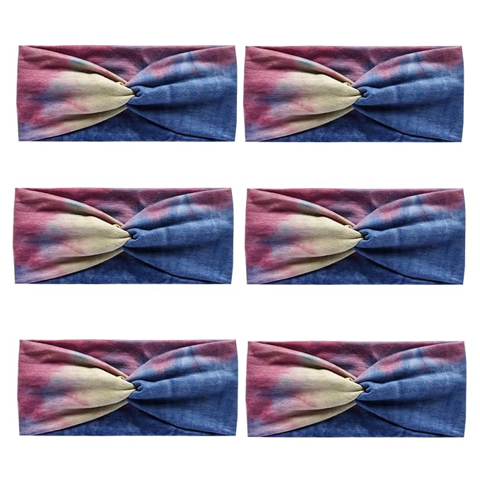 6 Pcs Wide Headbands for Women, Boho Tie Dye Headbands, Soft Fashion Headbands, Hair Bands for Daily Workout Yoga, Z-CF