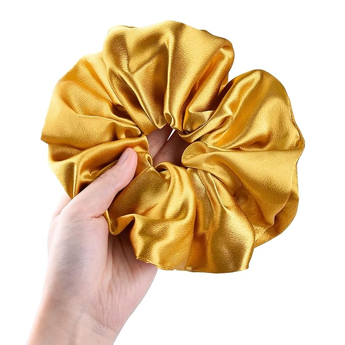 CEELGON Black Big Satin Scrunchies for Women Large Scrunchie Blue Satin Hair Ties Oversized Thick Elastic Jumbo Hair Scrunchies 6 Pack (black,gold,champagne,blue,green,white)