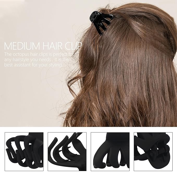 4cm Matte Small Claw Clips Sturdy Octopus Hair Clips 9 Pcs Small to Medium Neutral Hair Clips with Teeth for Women and Girls Thick Hair Holder Half Bun Well, Non-slips.(Beige Brown and Khaki)
