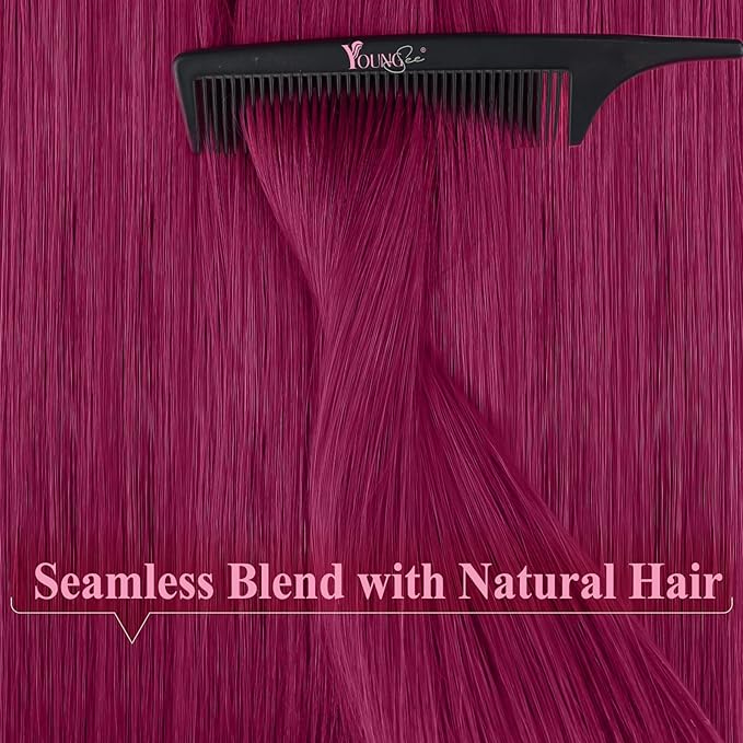 YoungSee Human Hair Tape in Extensions Magenta 18 inch Invisible Tape in Hair Extensions Human Hair 10pcs 25g Rosein Color Tape-ins Real Human Hair for Prom