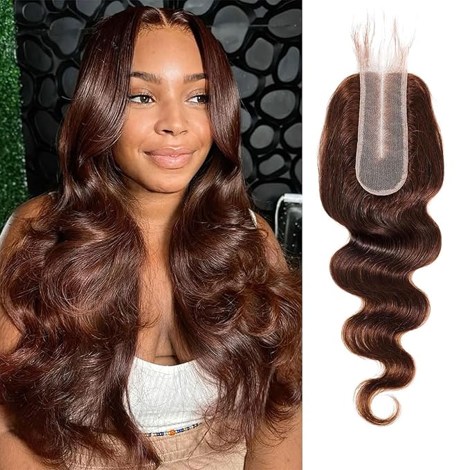 4# Chocolate Brown Color Body Wave 2x6 HD Lace Closure Human Hair Transparent Lace Closure 2x6 Long Middle Part 100% Raw Virgin Human Hair 12 Inch 150% Density