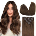 GOO GOO Clip in Hair Extensions Real Human Hair, Remy Human Hair Extensions Clip ins for Women, Natural Human Hair, 18inch 180g 7Pcs, #4A Chocolate Brown