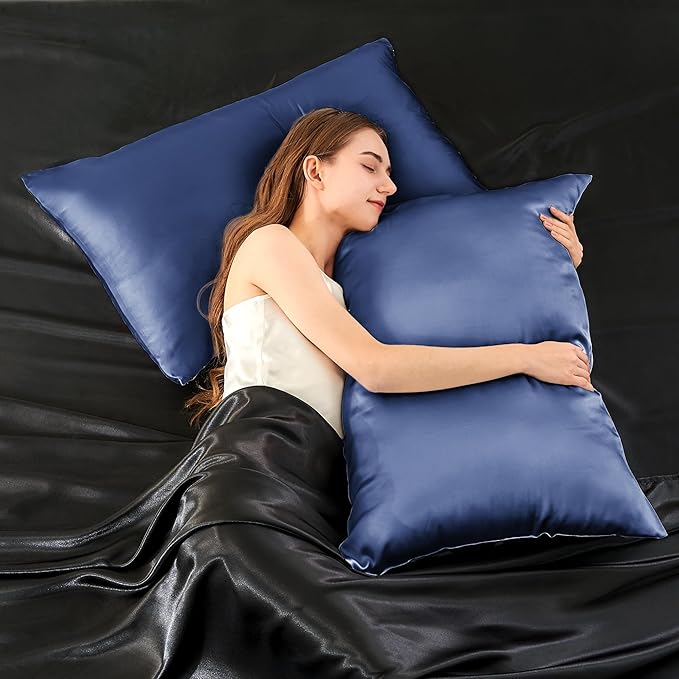 INFIIXSO Mulberry Silk Pillowcase for Hair and Skin, Silk Pillow Cases Queen Size with Hidden Zipper 20x30 Inches, Extraordinary Smooth and Soft Cooling Pillow Cases for Hot Sleepers(Navy, 1 Pack)