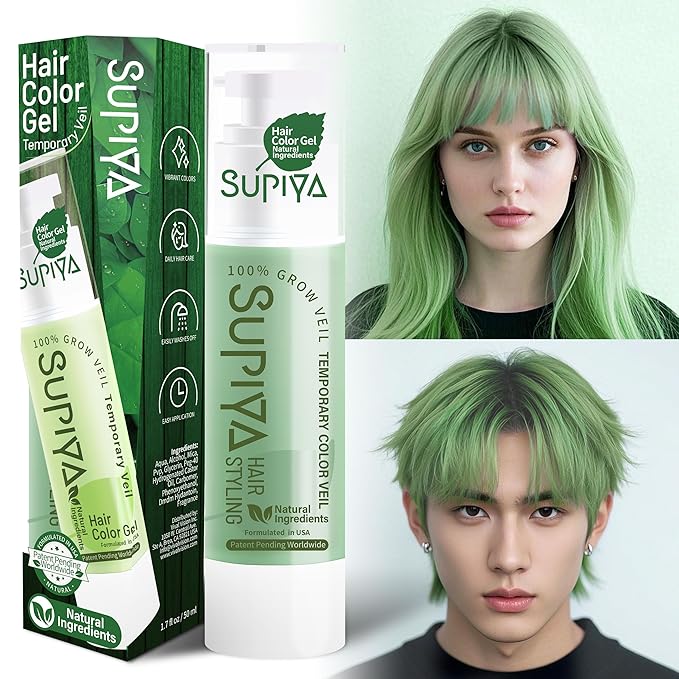 Temporary Hair Styling Color Serum, Green Blue Purple Red Hair Dye Color Gel Washable Natural Instant Hair Color Wax for DIY Hairstyle for Kids Men Women(Green#18)