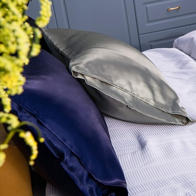 NTBAY 2 Pack Satin Queen Pillowcases for Hair and Skin, Luxurious and Silky Pillow Cases with Envelope Closure, 20x30 Inches, Grey