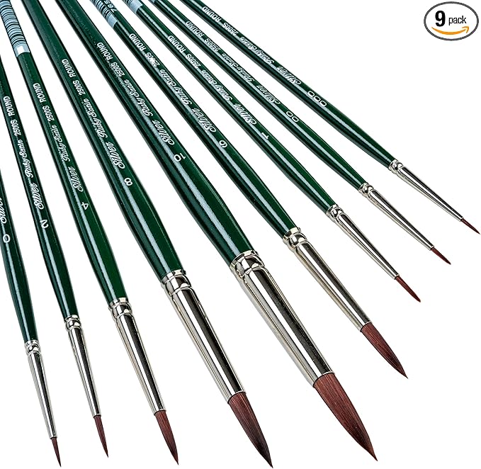 Silver Brush Limited RS-2599S Ruby Satin Short Handle Round Bushes with Stiffer Synthetic Feel, 9pc Premium Painting Set for Oil, Acrylic, and Heavy Body Paints, Sizes 3/0, 2/0, 0, 1, 2, 4, 6, 8, & 10