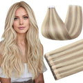 Full Shine Intact Tape Extensions Human Hair Remy Tape in Hair Extensions Color 18 Ash Blonde Highlight 613 Blonde Injection Invisible Skin Weft 20Inch Brazilian Extension Add Length 50G 20Pcs