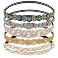 AMCAMI 5 Pcs Beaded Headband, Crystal Sparkly Hairbands for Women, Elastic Headbands with Pearls & Rhinestones, Hair Accessories for Women & Girls