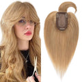 SEGO Hair Toppers for Women Real Human Hair with Thinning Hair, Toppers Hair Clip in Toppers with Front Bangs 150% Density Silk Base -14 Inch #27 Dark Blonde