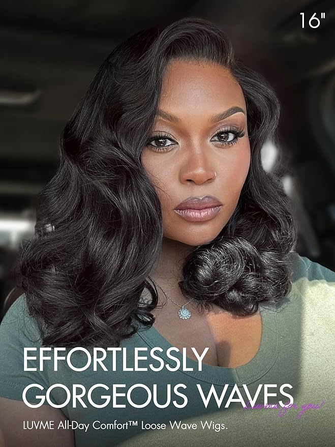 LUVME HAIR Loose Real 100% Wave Bob Human Hair Short Wigs Glueless Pre Cut Plucked Hd Lace Wig Ready To Go Natural Color Bleached Knots Side Part Black Wigs 16 Inches