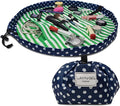 Lay-n-Go Cosmo Layflat Drawstring Cosmetic & Makeup Bag Organizer w/Zipper Pocket, Brush Loops & More, Cinch to Close, Lay Flat to Use, Durable, Machine Wash, Travel Toiletry Bag (20", Navy/Green)
