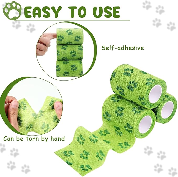6 Rolls No Chew Bandage for Dogs Bitter Bandage Wrap for Dogs Wound Wrap(Green,3 Inches X 5 yd)