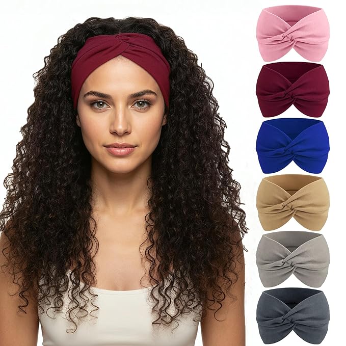 obeoby 6 Pcs Wide Headbands for Women, Multicolor Twisted Hair Bands Large African Wide Hair Wrap Non Slip