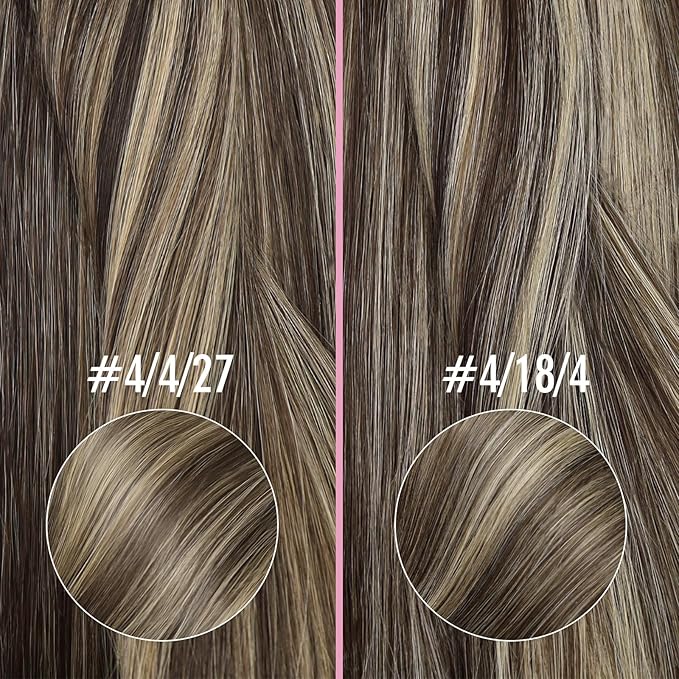 YoungSee Nano Hair Extensions Real Human Hair Balayage Dark Brown with Ash Blonde Human Hair Nano Extensions for Women Pre Bonded Nano Brown Hair Extension Straight Cold Fusion 16inch 50g/50s