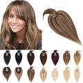 SEGO Hair Toppers for Women Real Human Hair With Bangs, 7 * 13CM Silk Base 100% Remy Human Hair Clip in Top Wiglet Hairpieces Add Volume -10 Inch 4P27 Medium Brown&Dark Blonde