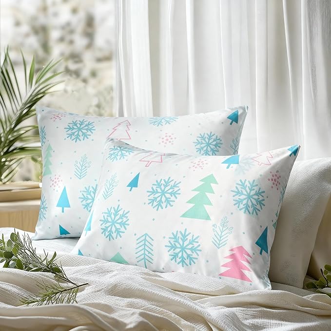Christmas Tree Satin Pillowcase for Hair & Skin Care, Standard Size Set of 2 - Luxurious Satin Pillow Cover with Envelope Closure(20x26 Inches)