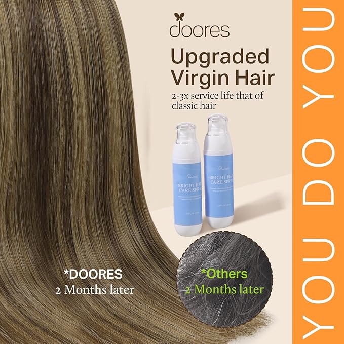 DOORES Hair Extensions Clip in Chocolate Brown to Caramel Blonde Balayage Remy Clip in Human Hair Extensions Natural Weft 120g 7pcs 18 Inch