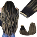 GOO GOO Tape in Hair Extensions Human Hair, 1B/19/1B Natural Black to Light Blonde, 24inch 100g 40pcs, Skin Weft Seamless Invisible, Silky Straight with Thick Ends, Remy Human Hair