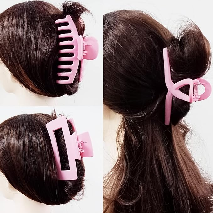 Dorable Pink Claw Clips for Women - Strong Holding Polycarbonate Hair Clips, Rose Nonslip Jaw for Fine and Thin Hair, 3 Counts Fushia