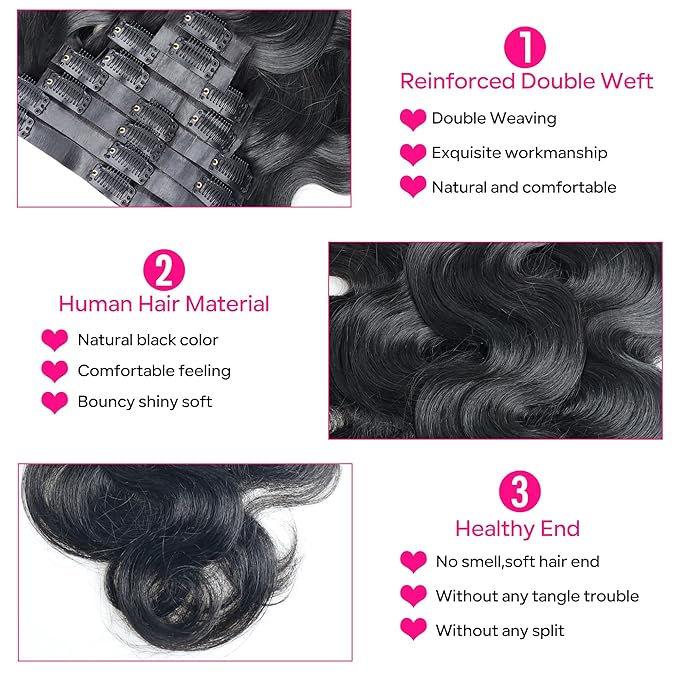 Seamless Clip in Hair Extensions Human Hair Body Wave Human Hair Clip in Extensions 8Pcs PU Clip ins Remy Hair for Women Invisible Skin Weft 18Clips 120g 20inch Natural Black