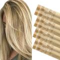 GOO GOO Invisi Edge Tape in Hair Extensions Human Hair, 16/22 Light Blonde Highlighted Golden Blonde 20pcs 22inch 50g, Virgin Remy Hair, Seamless Injected Tape, Natural Look
