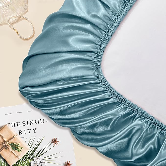 Manyshofu Satin Pillowcases for Hair Protection - 2Pcs Blue Pillow Cases, Elastic Band Standard & Queen Satin Pillowcases Luxury Silky Pillow Cases Travel Pillow Covers